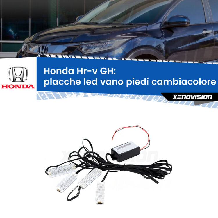 <strong>Kit placche LED cambiacolore vano piedi Honda Hr-v</strong> GH 1998 - 2012. 4 placche <strong>Bluetooth</strong> con app Android /iOS.