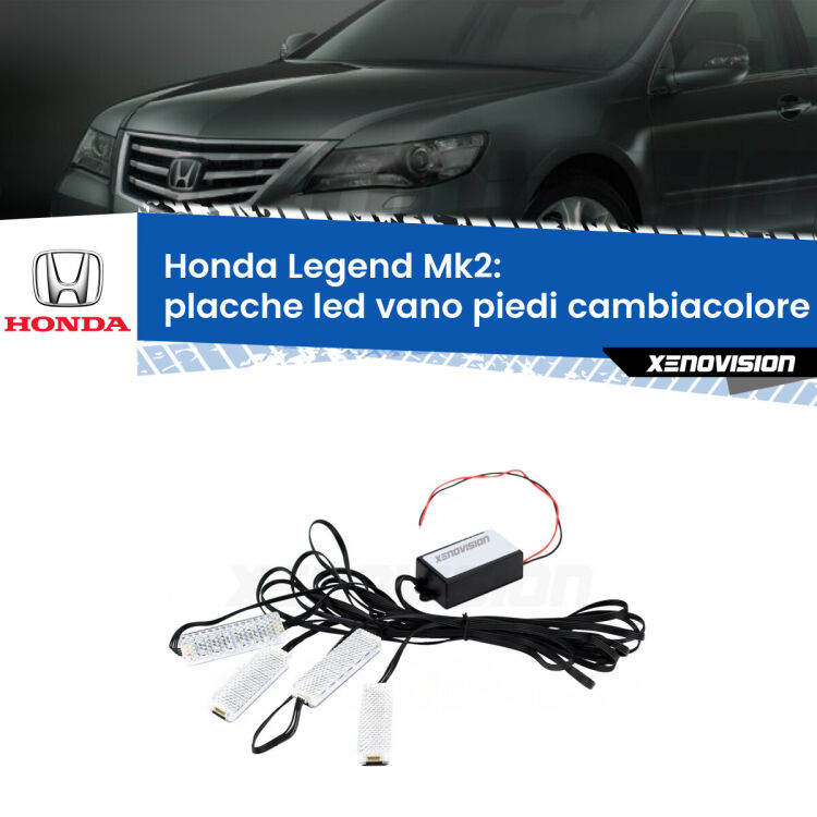 <strong>Kit placche LED cambiacolore vano piedi Honda Legend</strong> Mk2 1991 - 1996. 4 placche <strong>Bluetooth</strong> con app Android /iOS.