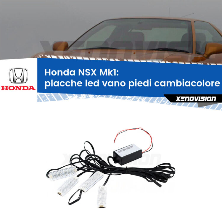 <strong>Kit placche LED cambiacolore vano piedi Honda NSX</strong> Mk1 1990 - 2005. 4 placche <strong>Bluetooth</strong> con app Android /iOS.