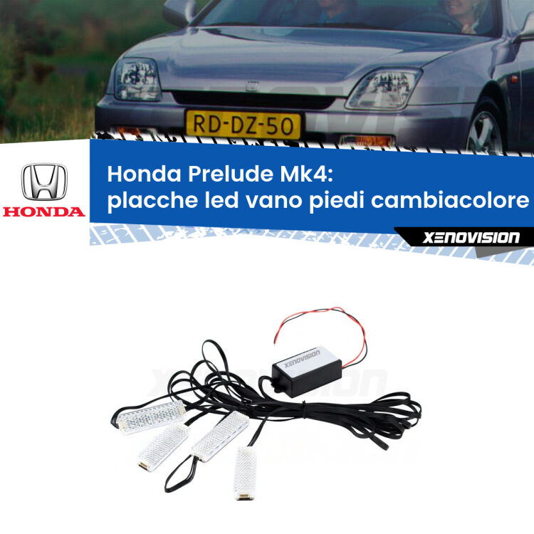 <strong>Kit placche LED cambiacolore vano piedi Honda Prelude</strong> Mk4 1992 - 1996. 4 placche <strong>Bluetooth</strong> con app Android /iOS.