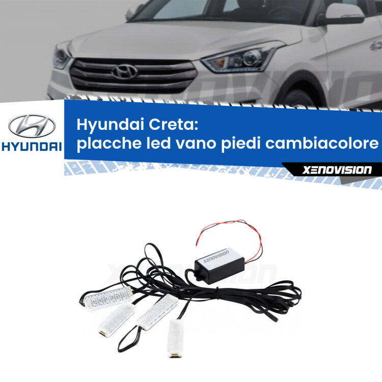 <strong>Kit placche LED cambiacolore vano piedi Hyundai Creta</strong>  2016 in poi. 4 placche <strong>Bluetooth</strong> con app Android /iOS.