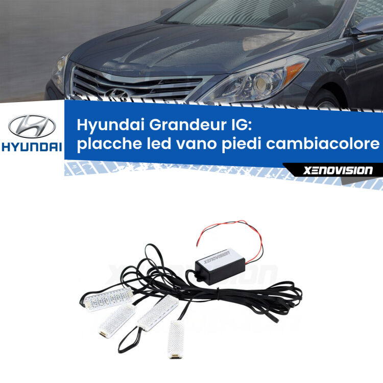 <strong>Kit placche LED cambiacolore vano piedi Hyundai Grandeur</strong> IG 2016 in poi. 4 placche <strong>Bluetooth</strong> con app Android /iOS.