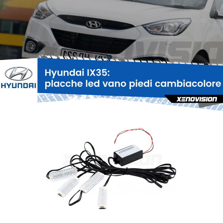 <strong>Kit placche LED cambiacolore vano piedi Hyundai IX35</strong>  2009 - 2015. 4 placche <strong>Bluetooth</strong> con app Android /iOS.