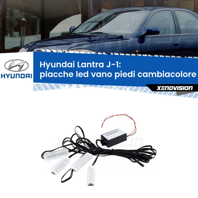 <strong>Kit placche LED cambiacolore vano piedi Hyundai Lantra</strong> J-1 1990 - 1995. 4 placche <strong>Bluetooth</strong> con app Android /iOS.