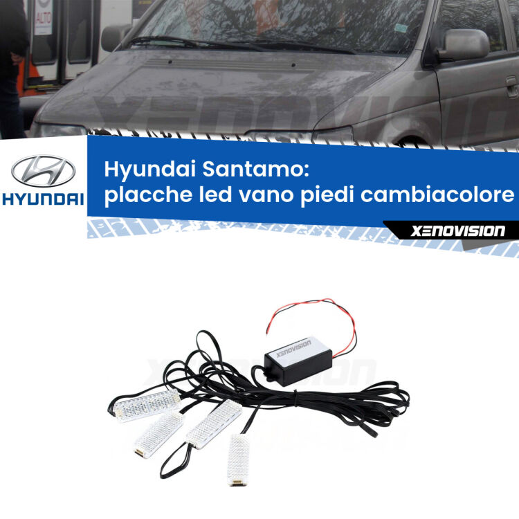 <strong>Kit placche LED cambiacolore vano piedi Hyundai Santamo</strong>  1998 - 2002. 4 placche <strong>Bluetooth</strong> con app Android /iOS.