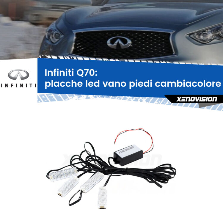 <strong>Kit placche LED cambiacolore vano piedi Infiniti Q70</strong>  2014 - 2019. 4 placche <strong>Bluetooth</strong> con app Android /iOS.