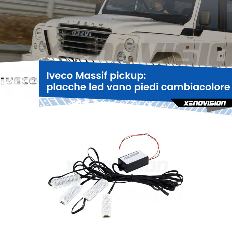 <strong>Kit placche LED cambiacolore vano piedi Iveco Massif pickup</strong>  2008 - 2011. 4 placche <strong>Bluetooth</strong> con app Android /iOS.