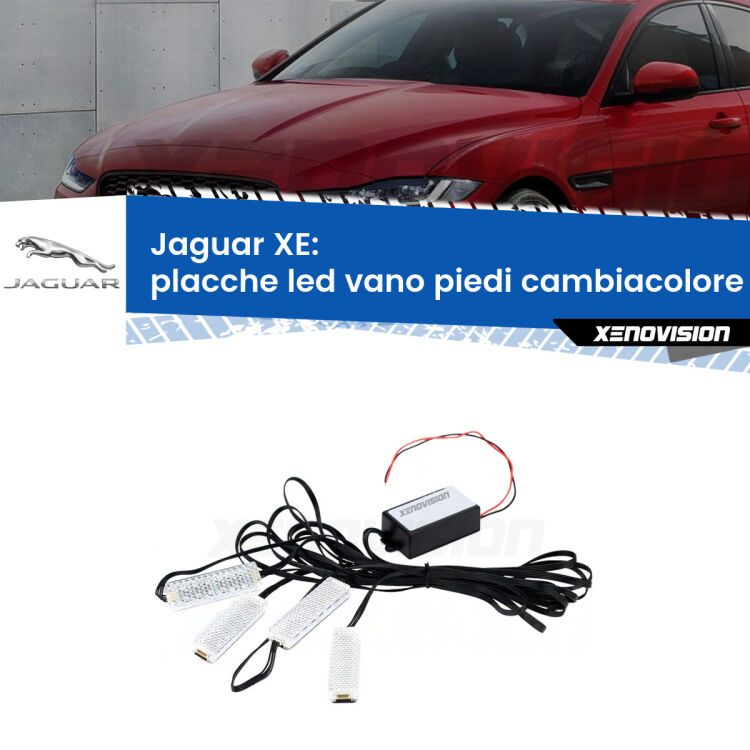 <strong>Kit placche LED cambiacolore vano piedi Jaguar XE</strong>  2015 in poi. 4 placche <strong>Bluetooth</strong> con app Android /iOS.