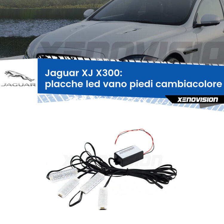 <strong>Kit placche LED cambiacolore vano piedi Jaguar XJ</strong> X300 1994 - 1997. 4 placche <strong>Bluetooth</strong> con app Android /iOS.