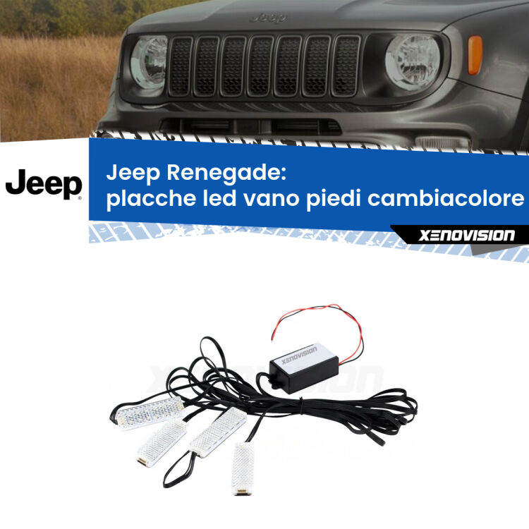 <strong>Kit placche LED cambiacolore vano piedi Jeep Renegade</strong>  2014 in poi. 4 placche <strong>Bluetooth</strong> con app Android /iOS.