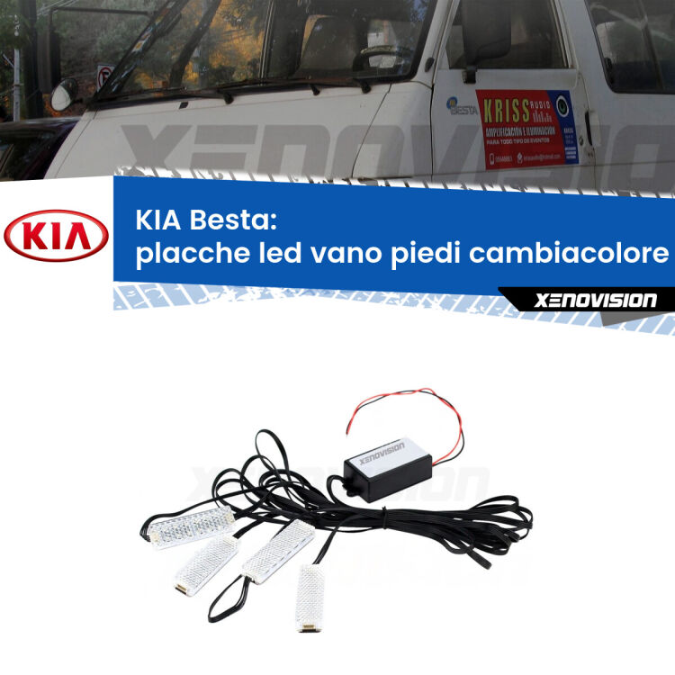 <strong>Kit placche LED cambiacolore vano piedi KIA Besta</strong>  1996 - 2003. 4 placche <strong>Bluetooth</strong> con app Android /iOS.