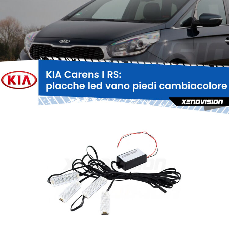 <strong>Kit placche LED cambiacolore vano piedi KIA Carens I</strong> RS 1999 - 2005. 4 placche <strong>Bluetooth</strong> con app Android /iOS.