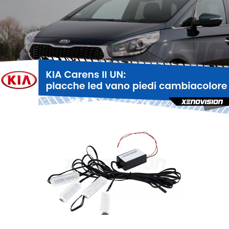 <strong>Kit placche LED cambiacolore vano piedi KIA Carens II</strong> UN 2006 - 2011. 4 placche <strong>Bluetooth</strong> con app Android /iOS.