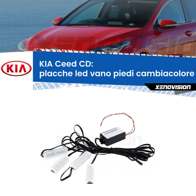 <strong>Kit placche LED cambiacolore vano piedi KIA Ceed</strong> CD 2018 in poi. 4 placche <strong>Bluetooth</strong> con app Android /iOS.