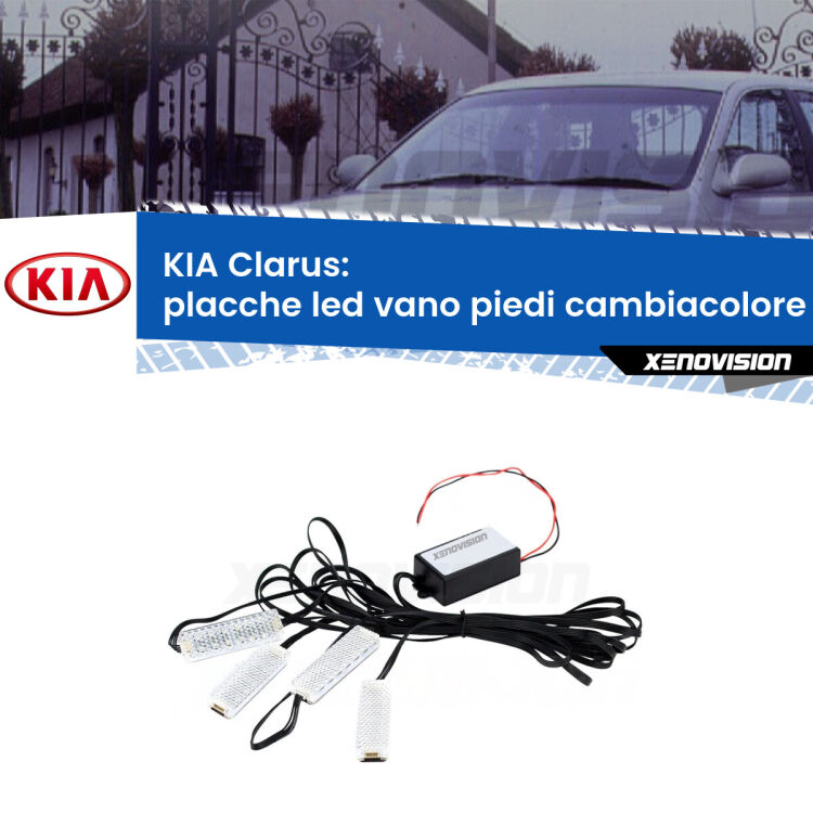 <strong>Kit placche LED cambiacolore vano piedi KIA Clarus</strong>  1996 - 2001. 4 placche <strong>Bluetooth</strong> con app Android /iOS.