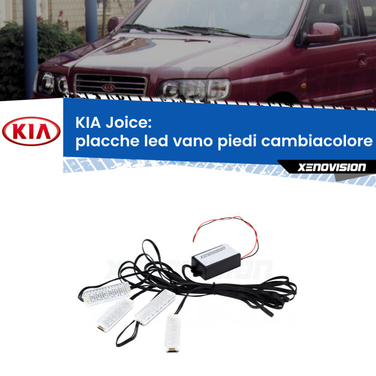 <strong>Kit placche LED cambiacolore vano piedi KIA Joice</strong>  2000 - 2003. 4 placche <strong>Bluetooth</strong> con app Android /iOS.