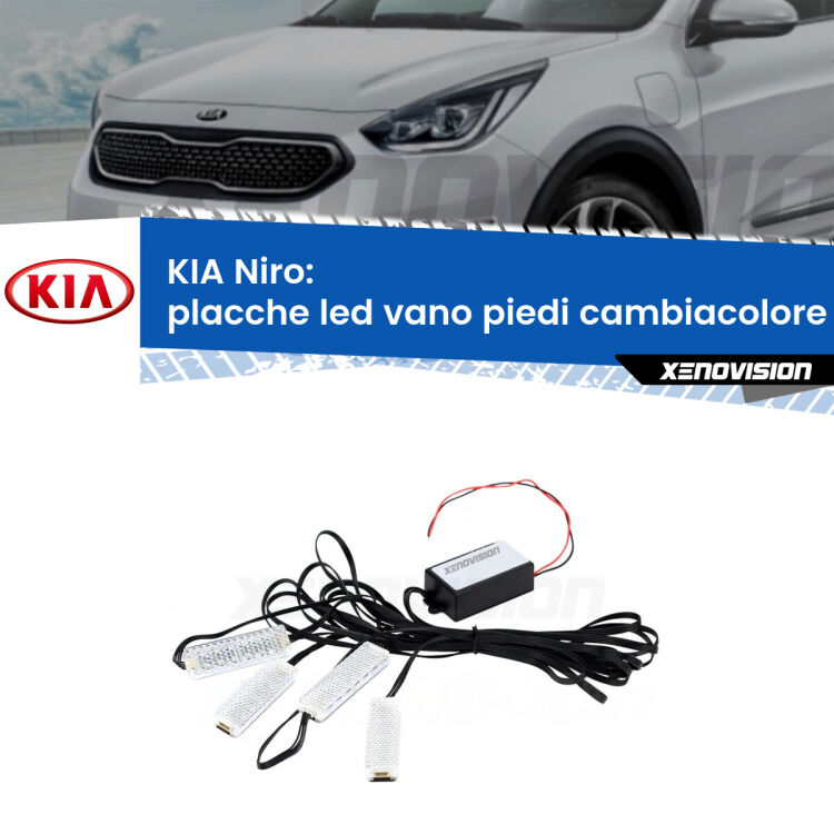 <strong>Kit placche LED cambiacolore vano piedi KIA Niro</strong>  2016 in poi. 4 placche <strong>Bluetooth</strong> con app Android /iOS.