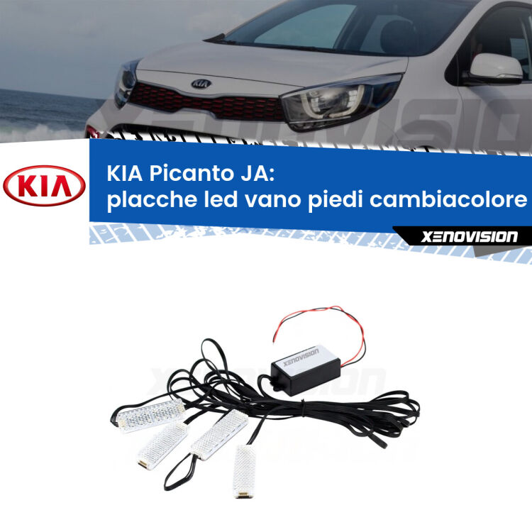 <strong>Kit placche LED cambiacolore vano piedi KIA Picanto</strong> JA 2017 in poi. 4 placche <strong>Bluetooth</strong> con app Android /iOS.