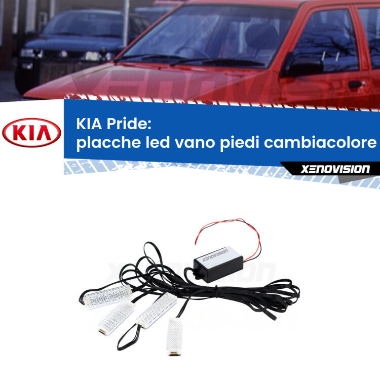 <strong>Kit placche LED cambiacolore vano piedi KIA Pride</strong>  1990 - 2001. 4 placche <strong>Bluetooth</strong> con app Android /iOS.