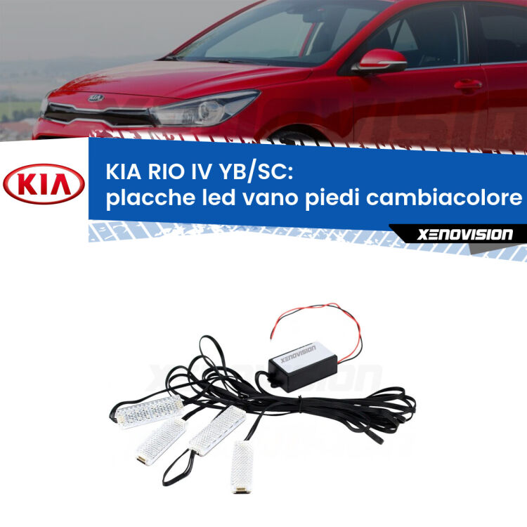 <strong>Kit placche LED cambiacolore vano piedi KIA RIO IV</strong> YB/SC 2016 in poi. 4 placche <strong>Bluetooth</strong> con app Android /iOS.