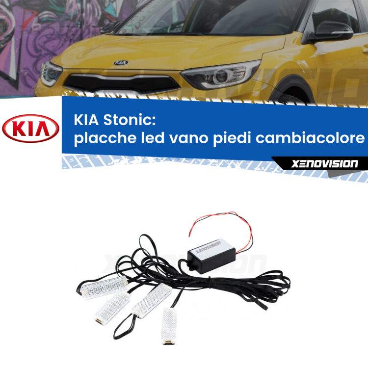 <strong>Kit placche LED cambiacolore vano piedi KIA Stonic</strong>  2017 in poi. 4 placche <strong>Bluetooth</strong> con app Android /iOS.