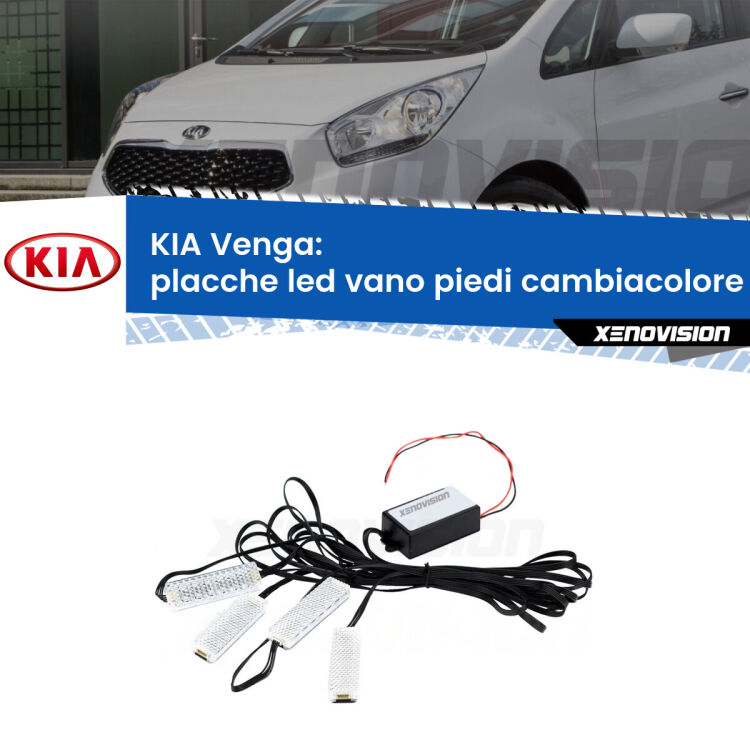 <strong>Kit placche LED cambiacolore vano piedi KIA Venga</strong>  2010 - 2019. 4 placche <strong>Bluetooth</strong> con app Android /iOS.