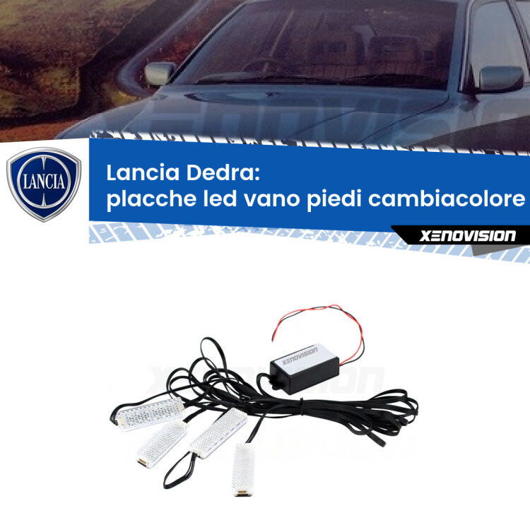 <strong>Kit placche LED cambiacolore vano piedi Lancia Dedra</strong>  1989 - 1999. 4 placche <strong>Bluetooth</strong> con app Android /iOS.