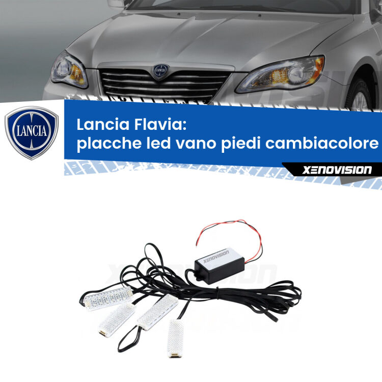 <strong>Kit placche LED cambiacolore vano piedi Lancia Flavia</strong>  2012 - 2014. 4 placche <strong>Bluetooth</strong> con app Android /iOS.