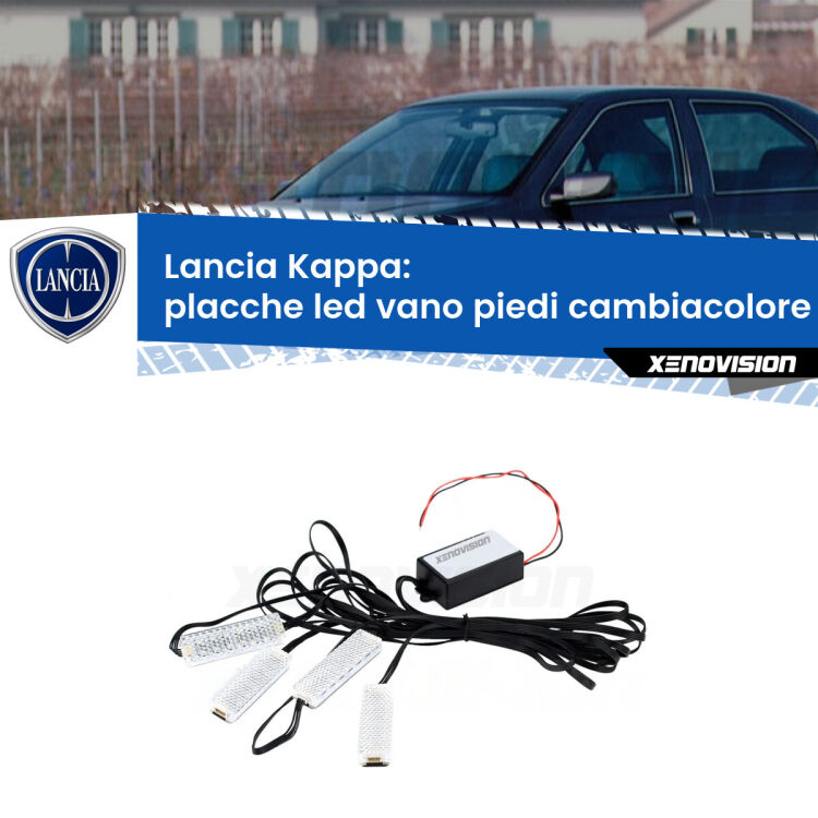 <strong>Kit placche LED cambiacolore vano piedi Lancia Kappa</strong>  1994 - 2001. 4 placche <strong>Bluetooth</strong> con app Android /iOS.