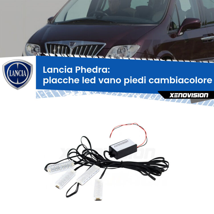 <strong>Kit placche LED cambiacolore vano piedi Lancia Phedra</strong>  2002 - 2010. 4 placche <strong>Bluetooth</strong> con app Android /iOS.