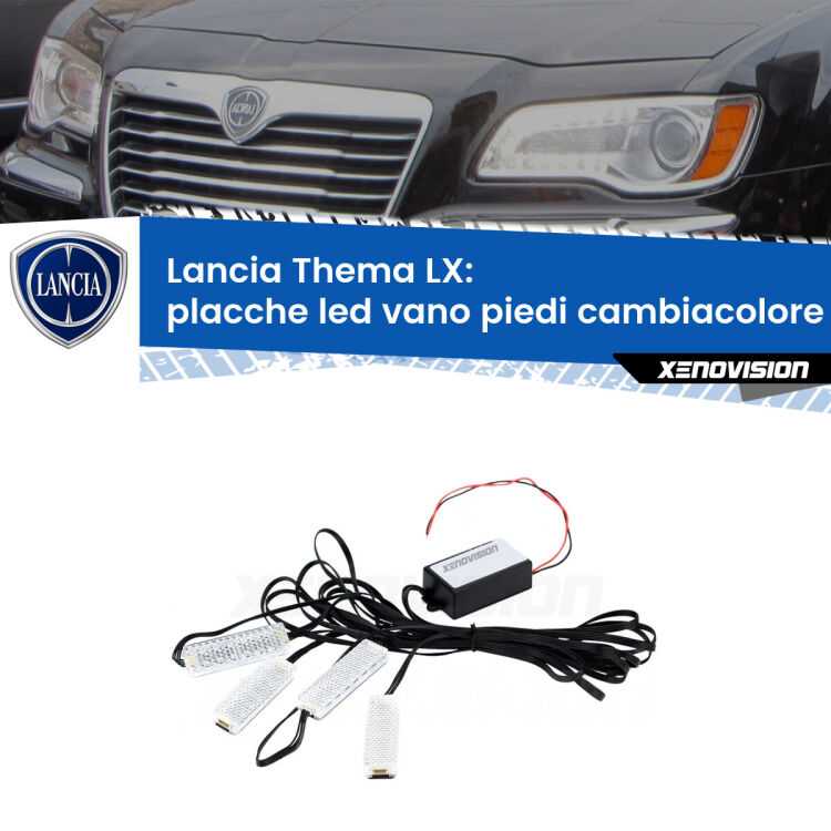 <strong>Kit placche LED cambiacolore vano piedi Lancia Thema</strong> LX 2011 - 2014. 4 placche <strong>Bluetooth</strong> con app Android /iOS.