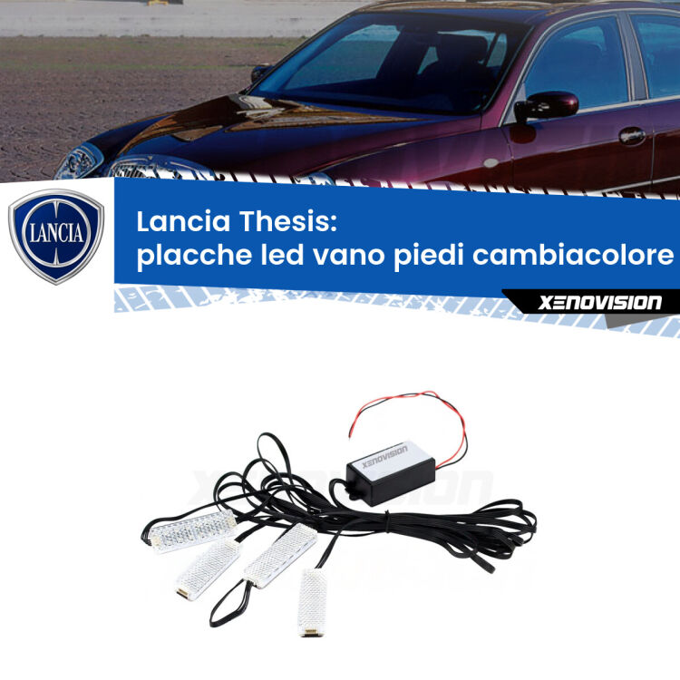 <strong>Kit placche LED cambiacolore vano piedi Lancia Thesis</strong>  2002 - 2009. 4 placche <strong>Bluetooth</strong> con app Android /iOS.