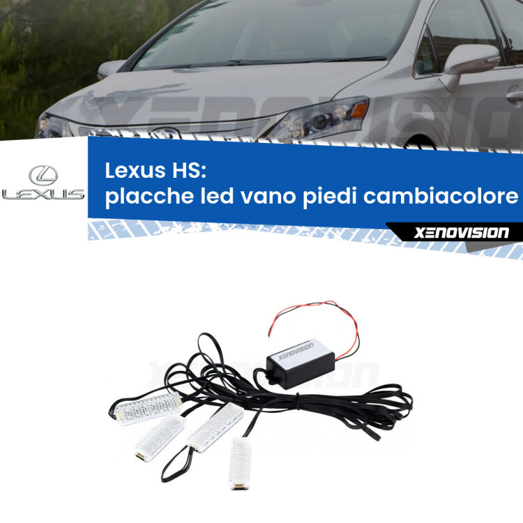 <strong>Kit placche LED cambiacolore vano piedi Lexus HS</strong>  2009 - 2018. 4 placche <strong>Bluetooth</strong> con app Android /iOS.