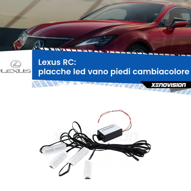 <strong>Kit placche LED cambiacolore vano piedi Lexus RC</strong>  2014 in poi. 4 placche <strong>Bluetooth</strong> con app Android /iOS.