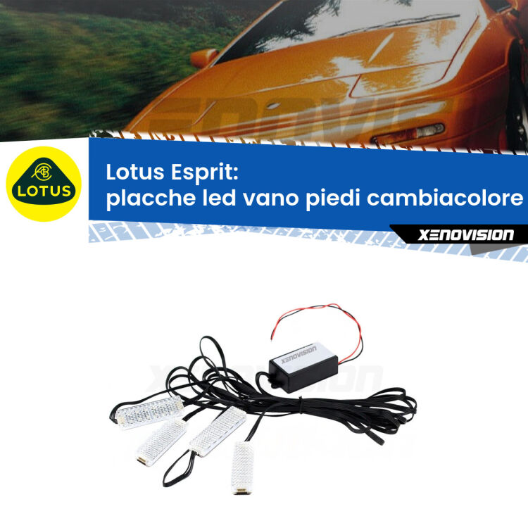 <strong>Kit placche LED cambiacolore vano piedi Lotus Esprit</strong>  1989 - 2003. 4 placche <strong>Bluetooth</strong> con app Android /iOS.