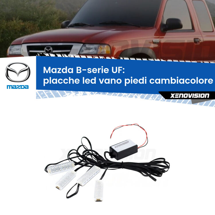 <strong>Kit placche LED cambiacolore vano piedi Mazda B-serie</strong> UF 1985 - 1999. 4 placche <strong>Bluetooth</strong> con app Android /iOS.