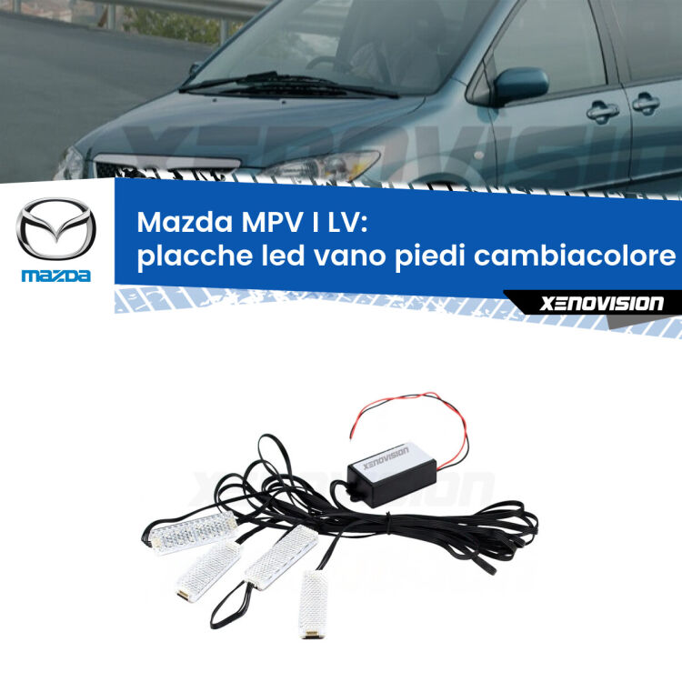 <strong>Kit placche LED cambiacolore vano piedi Mazda MPV I</strong> LV 1988 - 1999. 4 placche <strong>Bluetooth</strong> con app Android /iOS.