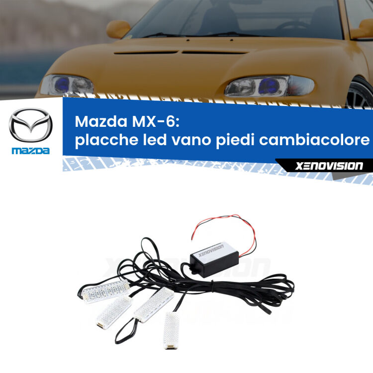 <strong>Kit placche LED cambiacolore vano piedi Mazda MX-6</strong>  1992 - 1997. 4 placche <strong>Bluetooth</strong> con app Android /iOS.