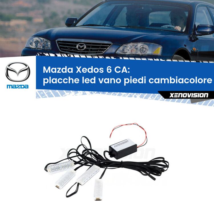 <strong>Kit placche LED cambiacolore vano piedi Mazda Xedos 6</strong> CA 1992 - 1999. 4 placche <strong>Bluetooth</strong> con app Android /iOS.