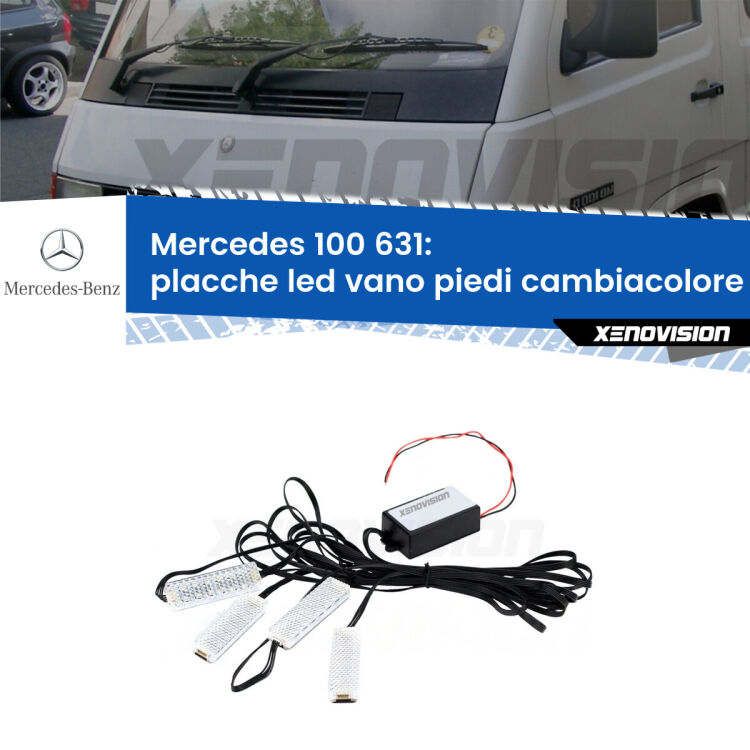 <strong>Kit placche LED cambiacolore vano piedi Mercedes 100</strong> 631 1988 - 1996. 4 placche <strong>Bluetooth</strong> con app Android /iOS.