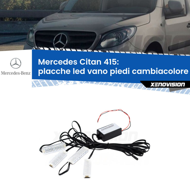 <strong>Kit placche LED cambiacolore vano piedi Mercedes Citan</strong> 415 2012 in poi. 4 placche <strong>Bluetooth</strong> con app Android /iOS.