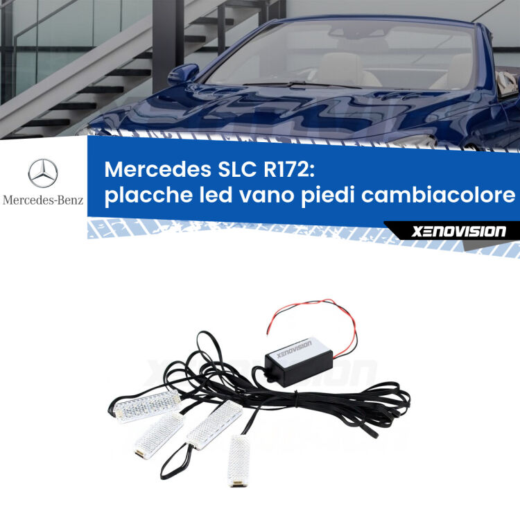 <strong>Kit placche LED cambiacolore vano piedi Mercedes SLC</strong> R172 2016 - 2017. 4 placche <strong>Bluetooth</strong> con app Android /iOS.