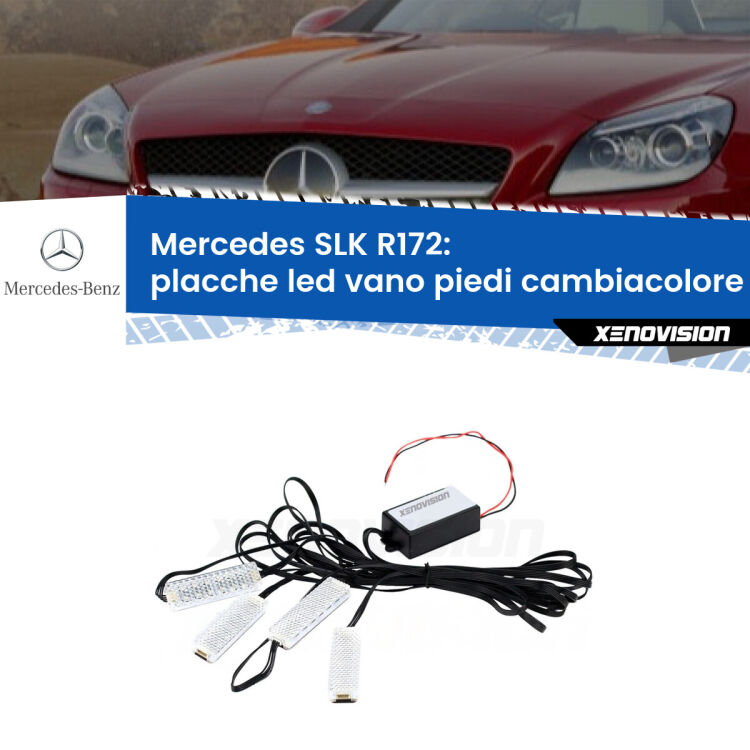 <strong>Kit placche LED cambiacolore vano piedi Mercedes SLK</strong> R172 2011 in poi. 4 placche <strong>Bluetooth</strong> con app Android /iOS.