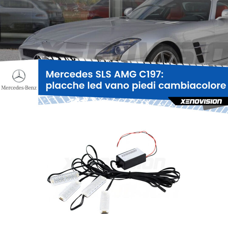 <strong>Kit placche LED cambiacolore vano piedi Mercedes SLS AMG</strong> C197 2010 in poi. 4 placche <strong>Bluetooth</strong> con app Android /iOS.