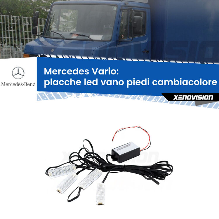 <strong>Kit placche LED cambiacolore vano piedi Mercedes Vario</strong>  1996 - 2013. 4 placche <strong>Bluetooth</strong> con app Android /iOS.