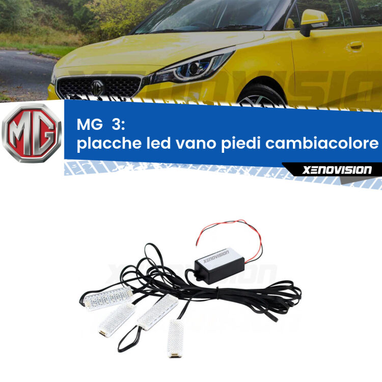 <strong>Kit placche LED cambiacolore vano piedi MG  3</strong>  2011 in poi. 4 placche <strong>Bluetooth</strong> con app Android /iOS.