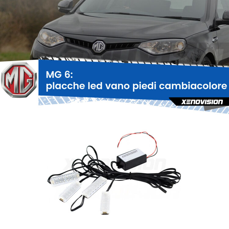 <strong>Kit placche LED cambiacolore vano piedi MG 6</strong>  2010 in poi. 4 placche <strong>Bluetooth</strong> con app Android /iOS.