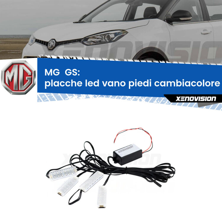 <strong>Kit placche LED cambiacolore vano piedi MG  GS</strong>  2016 - 2019. 4 placche <strong>Bluetooth</strong> con app Android /iOS.