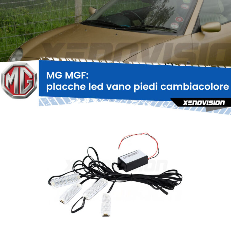 <strong>Kit placche LED cambiacolore vano piedi MG MGF</strong>  1995 - 2002. 4 placche <strong>Bluetooth</strong> con app Android /iOS.