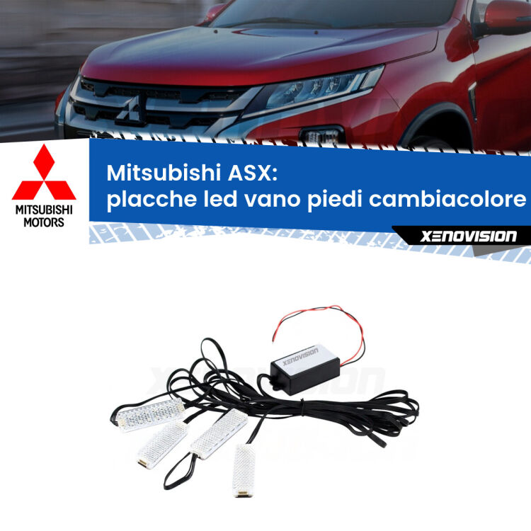 <strong>Kit placche LED cambiacolore vano piedi Mitsubishi ASX</strong>  2010 - 2015. 4 placche <strong>Bluetooth</strong> con app Android /iOS.